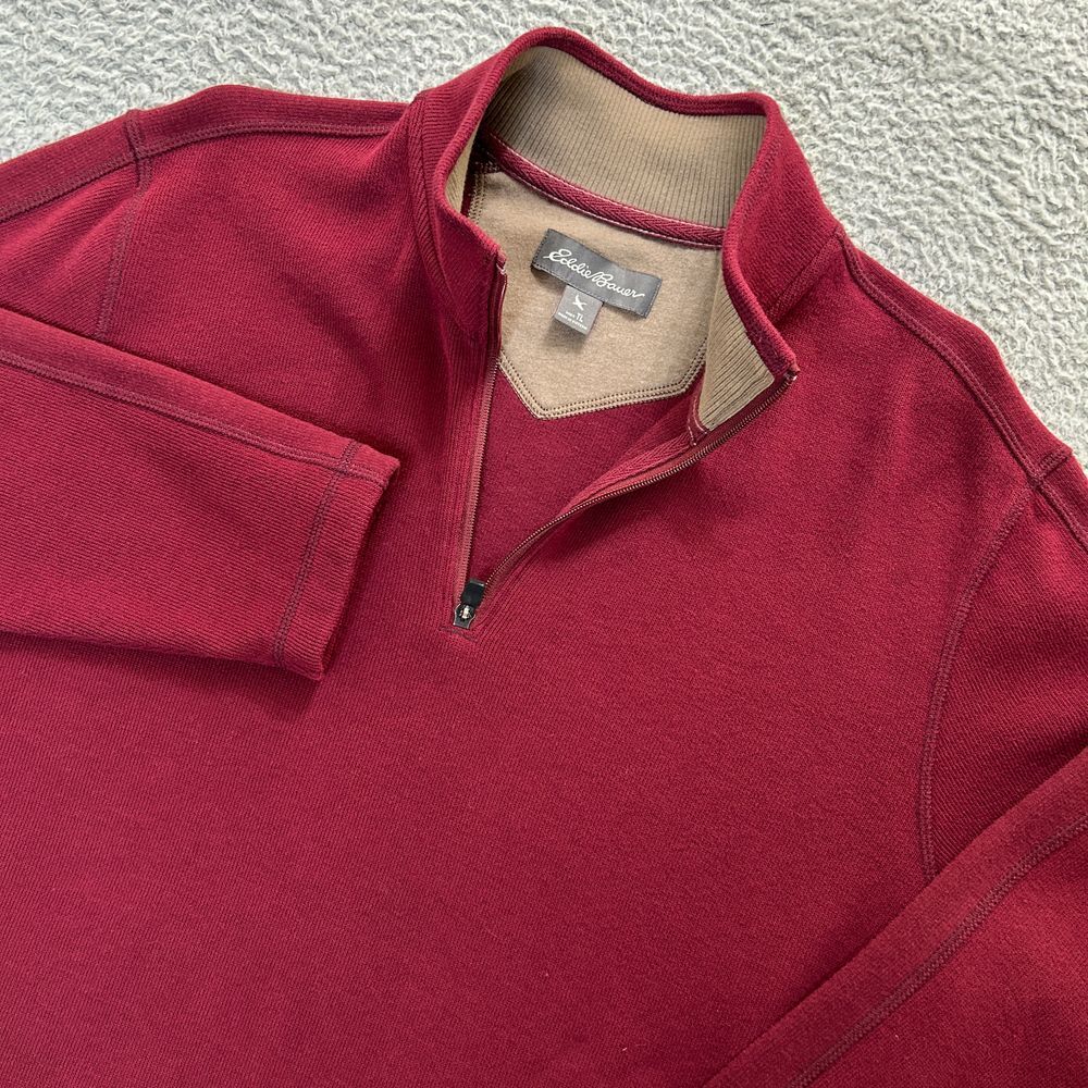 Eddie Bauer Sweater Mens Large Tall Burgundy Quarter-Zip Mock Neck Knit Pullover